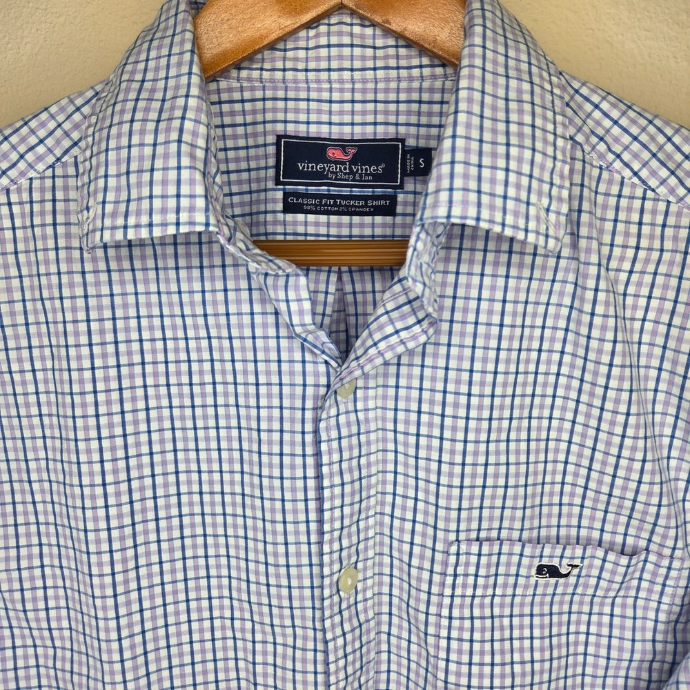 Vineyard Vines Mens Classic Fit Tucker Shirt Blue Purple Check Size Small
